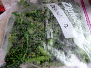 Flat, well-labeled bag of individually frozen broccoli